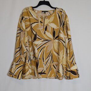 COMO BLACK Women, Gold/Brown Long Sleeve Pullover Dressy Top; Size 3X